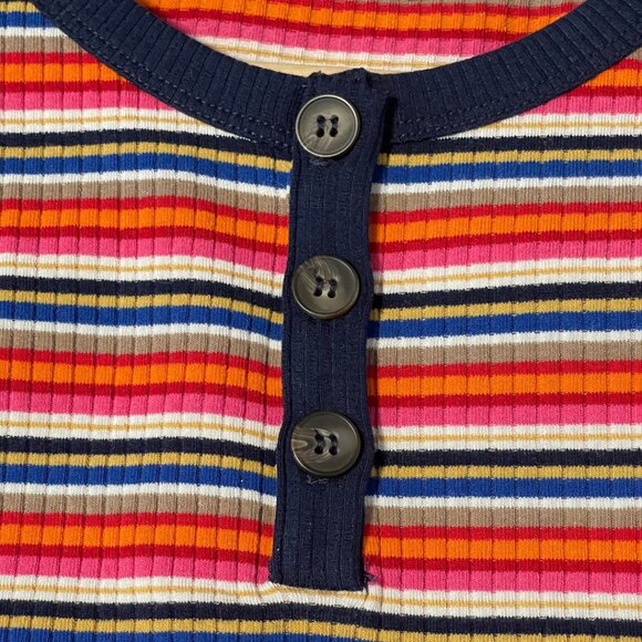 Lush Y2K Style Ringer Top Womens Size M Multicolor Striped Easy Casual Stretch - Picture 2 of 9
